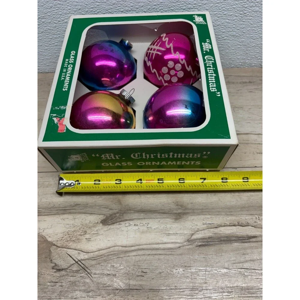 Vtg 1950-60 Set Of 4 Shiny Brite Hand Blown Glass Ball Christmas Tree Ornaments
